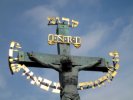 img 1199  --> The golden Hebrew text on the crucifix was added to The Crucifix and Calvary in 1696 as punishment for a Prague Jew, Eliass Backoffen, who had been convicted of debasing the Holy Cross by not removing his hat while passing by it.